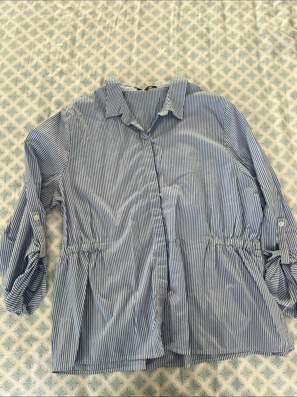 Blue and White Striped Women’s Button-Front Shirt
